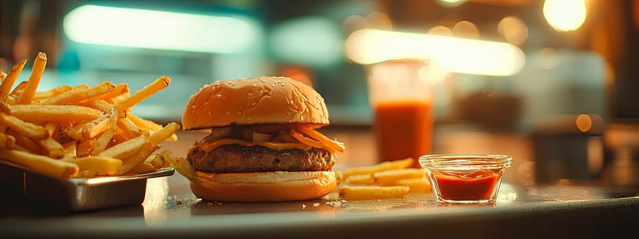 burger and fries fast food. Selective focus. Food.