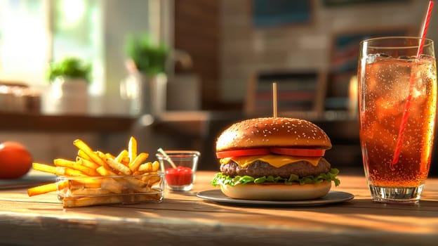 burger and fries fast food. Selective focus. Food.