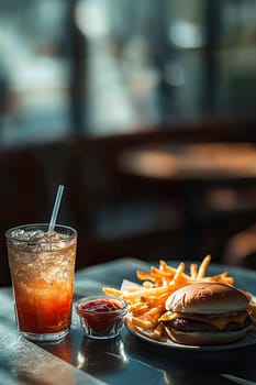 burger and fries fast food. Selective focus. Food.