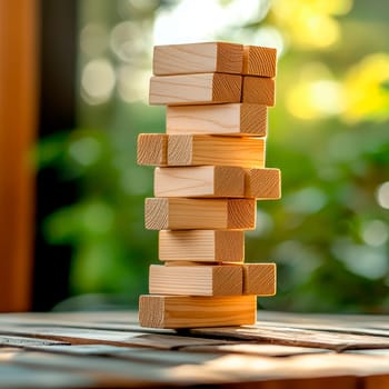 Jenga game wooden cubes. Selective focus. Game.