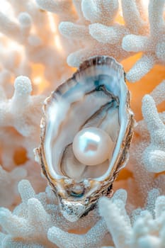 pearl in a shell on a sea background. Selective focus. Nature.