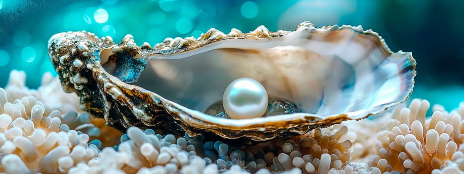 pearl in a shell on a sea background. Selective focus. Nature.
