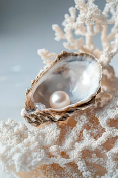 pearl in a shell on a sea background. Selective focus. Nature.
