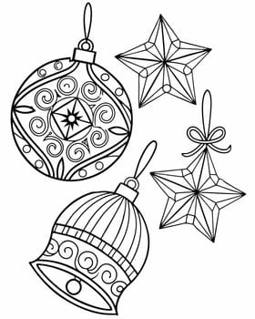Winter mood coloring page. Coloring book with Christmas tree decorations. Printable coloring page for children. Ai generated