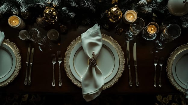 Christmas tablescape decoration, formal family dinner holiday celebration, luxury table setting decor, English country and home style idea