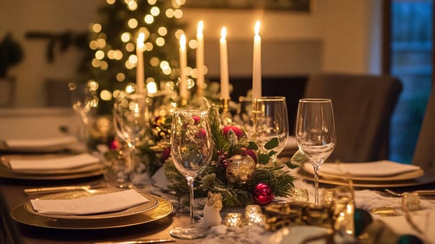 Christmas tablescape decoration, formal family dinner holiday celebration, luxury table setting decor, English country and home style idea
