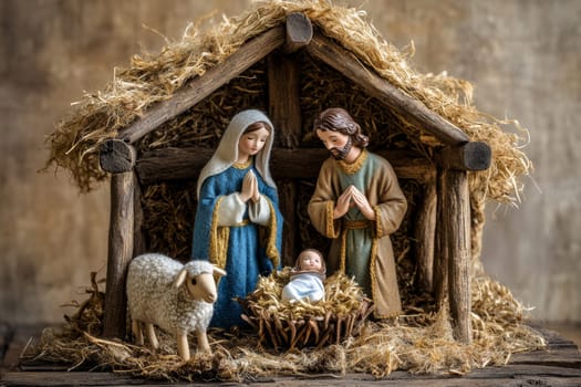 Christmas creche with Joseph Mary and small Jesus