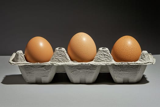 Cardboard packaging with chicken eggs. AI generated..