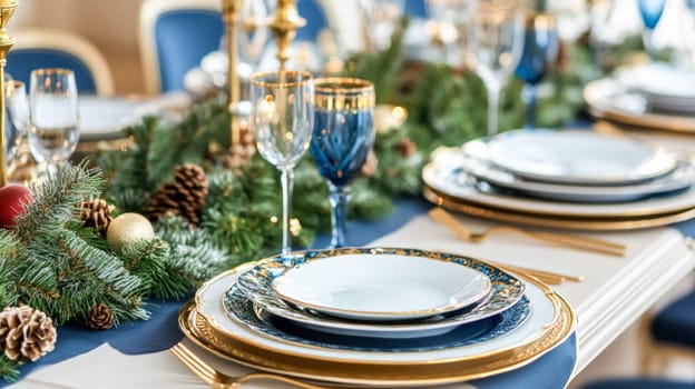 Christmas tablescape decoration, formal family dinner holiday celebration, luxury table setting decor, English country and home style idea