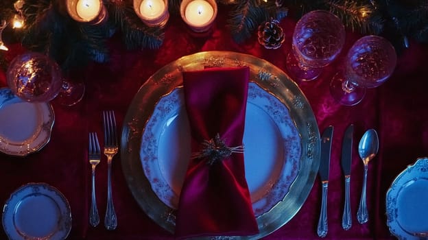 Christmas tablescape decoration, formal family dinner holiday celebration, luxury table setting decor, English country and home style idea