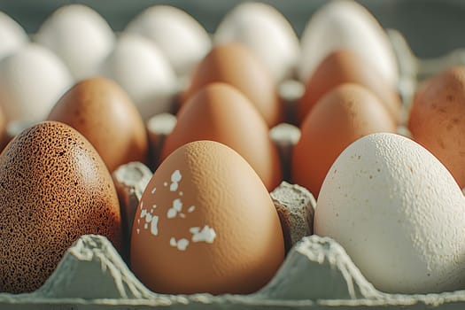 Cardboard packaging with chicken eggs. AI generated..