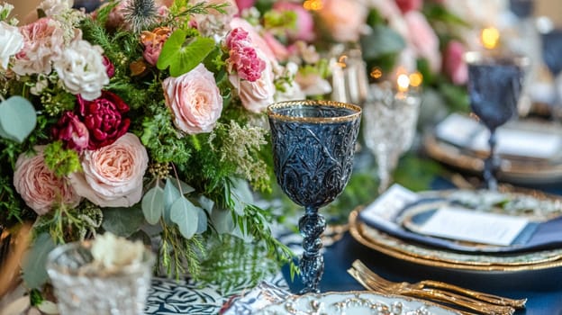Christmas tablescape decoration, formal family dinner holiday celebration, luxury table setting decor, English country and home style idea