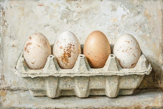 Cardboard packaging with chicken eggs. AI generated..