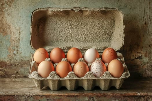 Cardboard packaging with chicken eggs. AI generated..