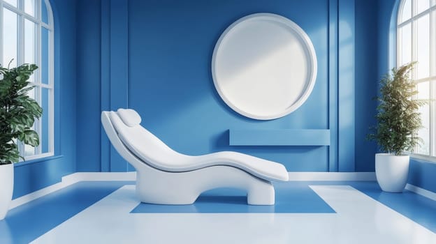Minimalist Healthcare Design Serene Blue and White Treatment Room for Wellness and Relaxation