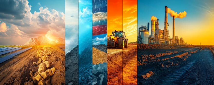 Industries of The Future A Photo Collage of Modern and Sustainable Energy, Construction, and Mining