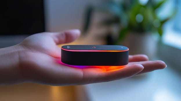Modern Fitness Tracker Held in Hand, Glowing With Colorful Lights - Technology and Wellness Concept