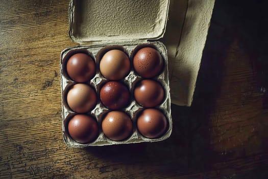 Cardboard packaging with chicken eggs. AI generated..