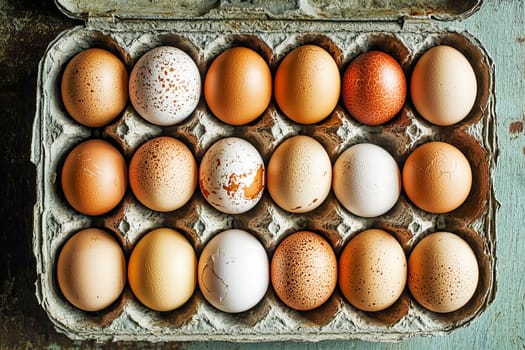 Cardboard packaging with chicken eggs. AI generated..