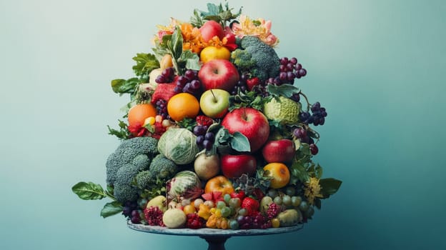 Abundant Harvest A Colorful Display of Fresh Organic Fruits and Vegetables Piled High