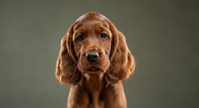 Beautiful portrait of an english cocker spaniel puppy with a glossy, chestnut-colored coat and soulful eyes, set against a soft gradient background. ideal for pet-themed projects, animal care promotion, and dog-centric designs.