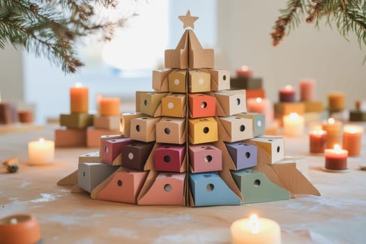 Christmas tree shaped paper boxes advent calendar for a Christmas