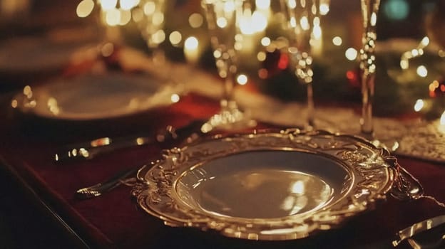 Christmas tablescape decoration, formal family dinner holiday celebration, luxury table setting decor, English country and home style idea