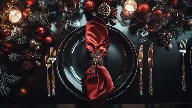 Christmas tablescape decoration, formal family dinner holiday celebration, luxury table setting decor, English country and home style idea