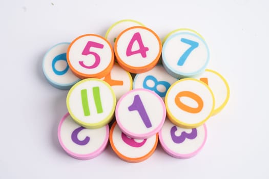 Math number colorful on white background, education study mathematics learning teach concept.