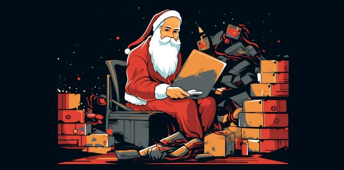 man house claus santa communication illustration laptop holiday christmas season design character happy new concept room home family online indoor. Generative AI.