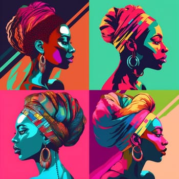 woman rainbow flag black fashion concept beauty colourful cartoon hair afro listen illustration silhouette art colours love face music head portrait. Generative AI.