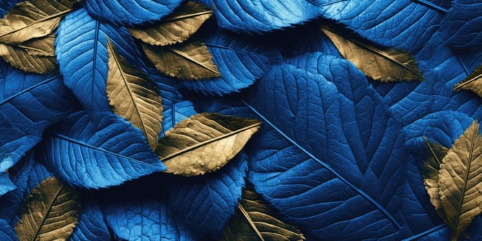 Dry Gold Blue leaves Surface textured background, realism, realistic, hyper realistic. Generative AI image weber.