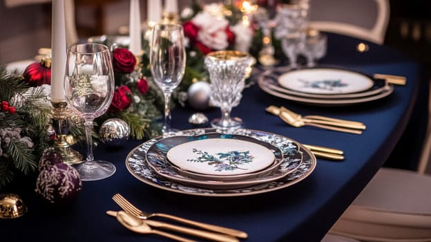 Christmas tablescape decoration, formal family dinner holiday celebration, luxury table setting decor, English country and home style idea