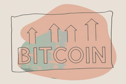 Bitcoin on the Rise.A Bitcoin symbol with two red arrows pointing upwards, suggesting an upward trend in the value of Bitcoin.