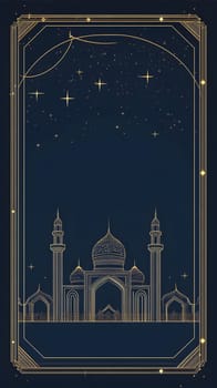 A decorative illustration of a mosque against a starry night sky.