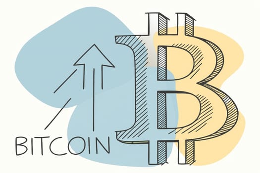 Bitcoin on the Rise.A Bitcoin symbol with two red arrows pointing upwards, suggesting an upward trend in the value of Bitcoin.