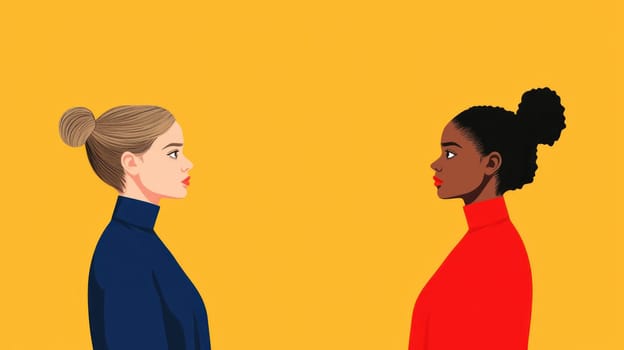 A Businesswomen exchanging meaningful glances, reflecting on past year with determination and focus