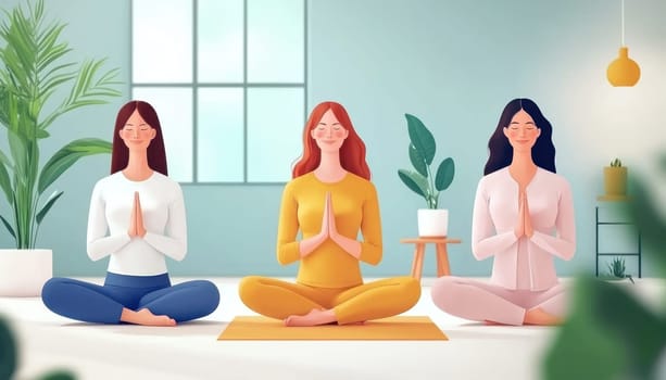 A Businesswomen practicing yoga in modern office for fresh start