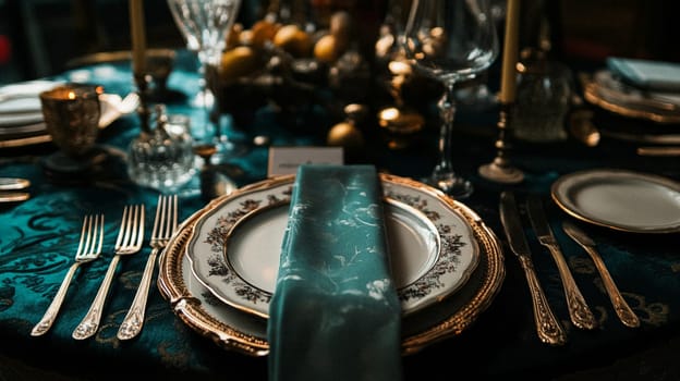 Christmas tablescape decoration, formal family dinner holiday celebration, luxury table setting decor, English country and home style idea