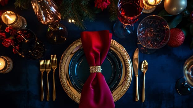 Christmas tablescape decoration, formal family dinner holiday celebration, luxury table setting decor, English country and home style idea