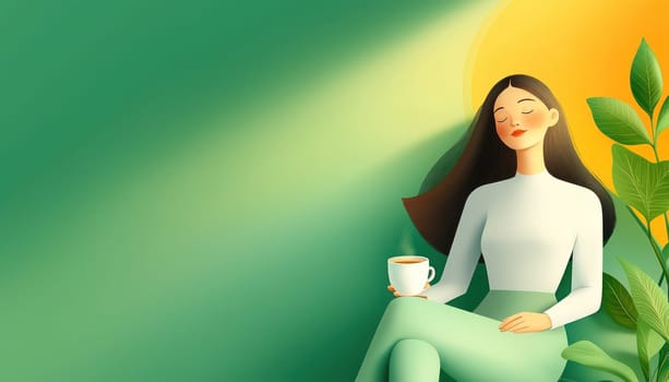 A Relaxed businesswoman enjoying cup of coffee in serene setting