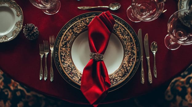 Christmas tablescape decoration, formal family dinner holiday celebration, luxury table setting decor, English country and home style idea