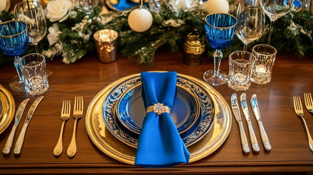 Christmas tablescape decoration, formal family dinner holiday celebration, luxury table setting decor, English country and home style idea