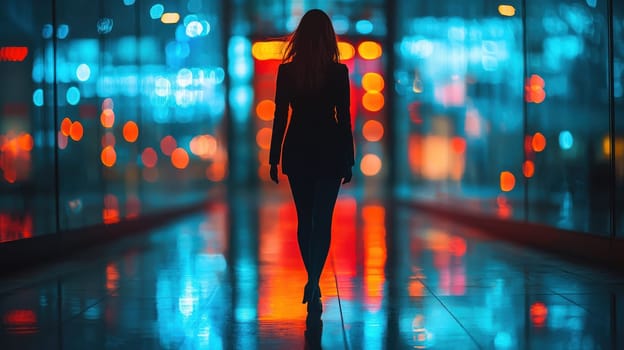 A Silhouette of person walking confidently at night, feeling liberated
