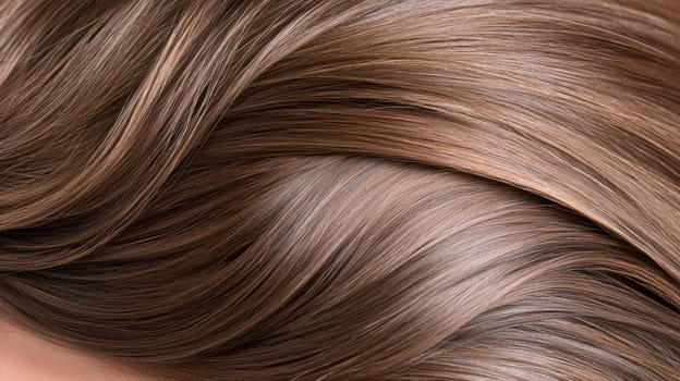 A Glossy and healthy hair showcasing smooth, shiny strands with rich color. Perfect for hair care and beauty themes