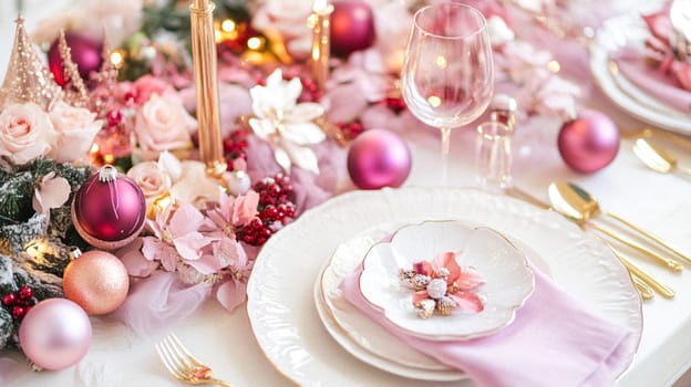 Christmas tablescape decoration, formal family dinner holiday celebration, luxury table setting decor, English country and home style idea