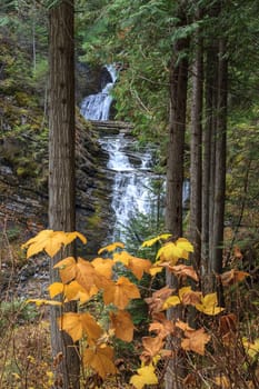 Looking at Lower and upper Sweetcreek Falls near Metaline, Washington.