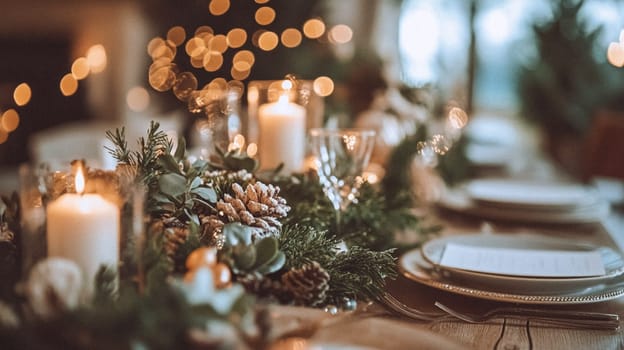 Christmas tablescape decoration, formal family dinner holiday celebration, luxury table setting decor, English country and home style idea