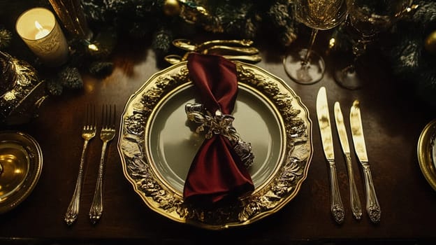 Christmas tablescape decoration, formal family dinner holiday celebration, luxury table setting decor, English country and home style idea