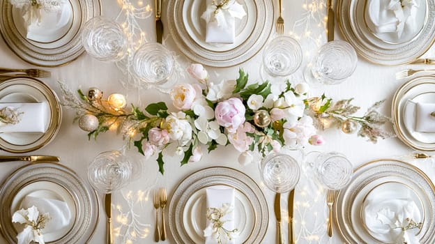 Christmas tablescape decoration, formal family dinner holiday celebration, luxury table setting decor, English country and home style idea